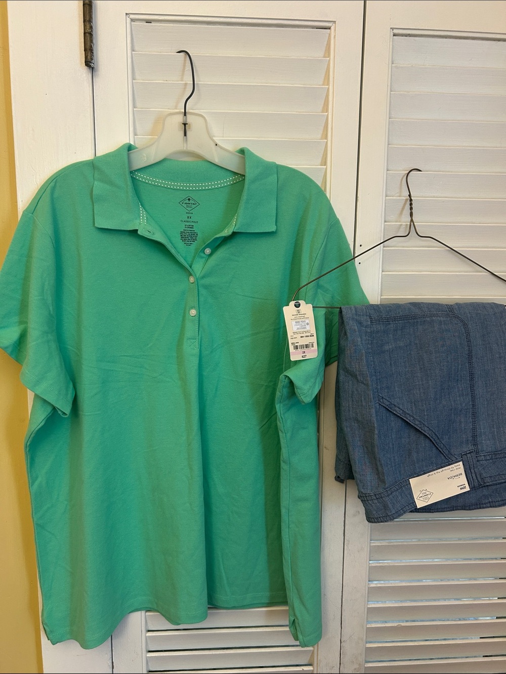 St. John's Bay Teal Green Short Sleeve Polo matching shorts